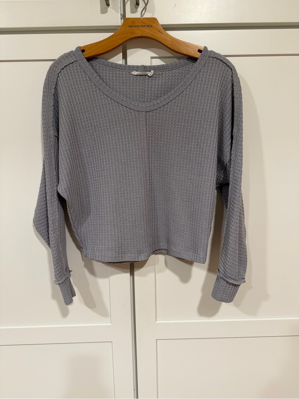 Lush Women's Grey Waffle-Knit Long Sleeve Top